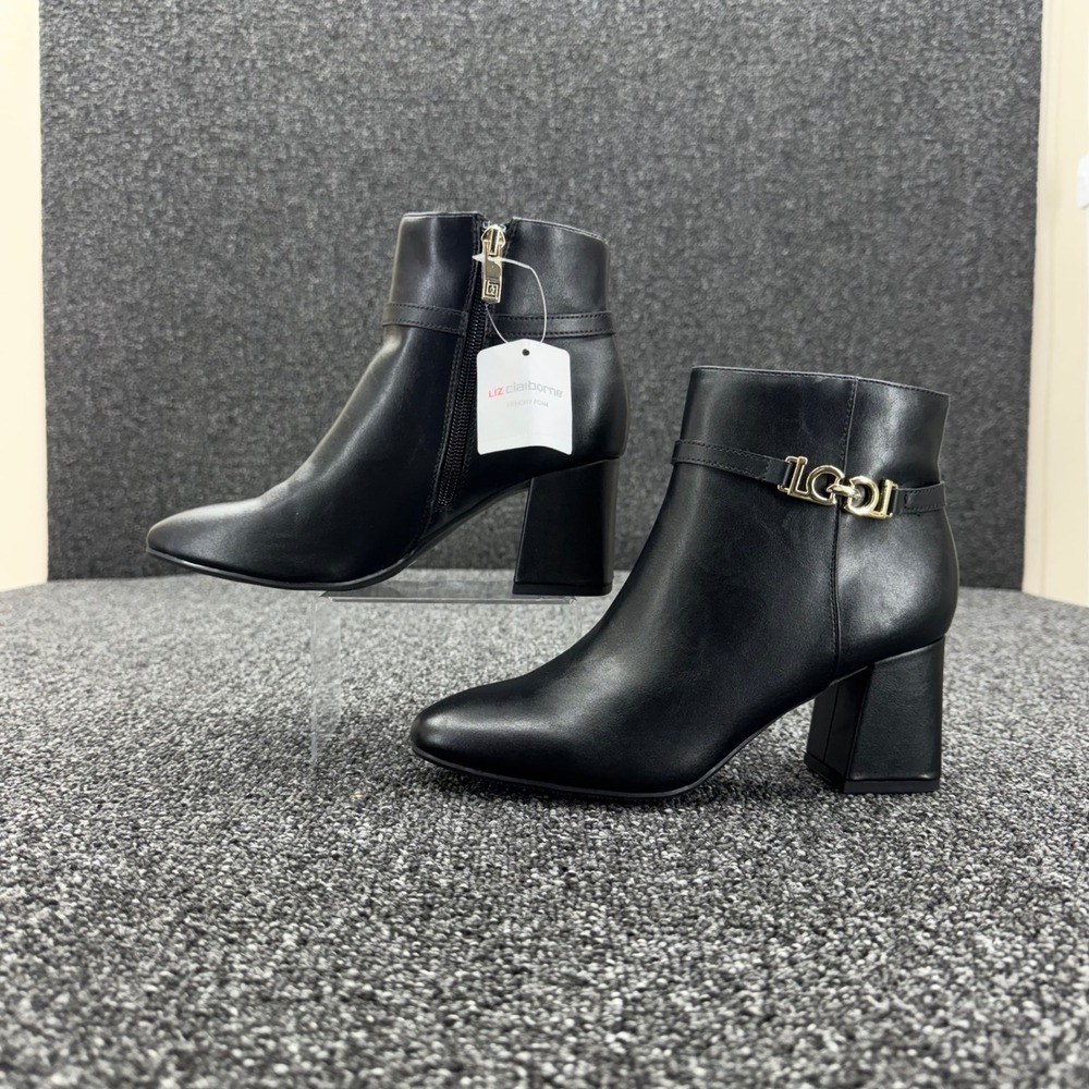 Liz Claiborne Mesa Ankle Boots Block Heel Women 6 Black NEW WITH IMPERFECTIONS